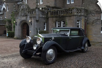Vintage Black Car Parked Outside A Large Home, Perthshire, Scotland