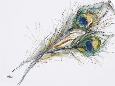 Watercolor Painting Of Two Peacock Feathers
