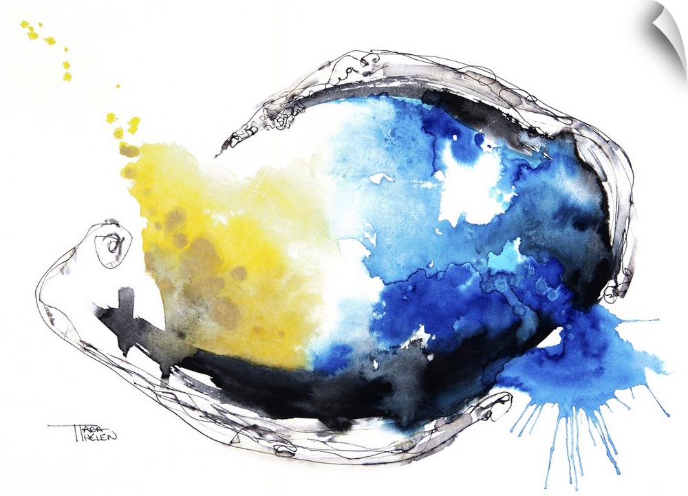 Watercolour abstract painting with a fish shape