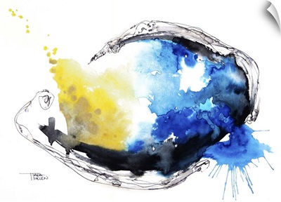Watercolour abstract painting with a fish shape