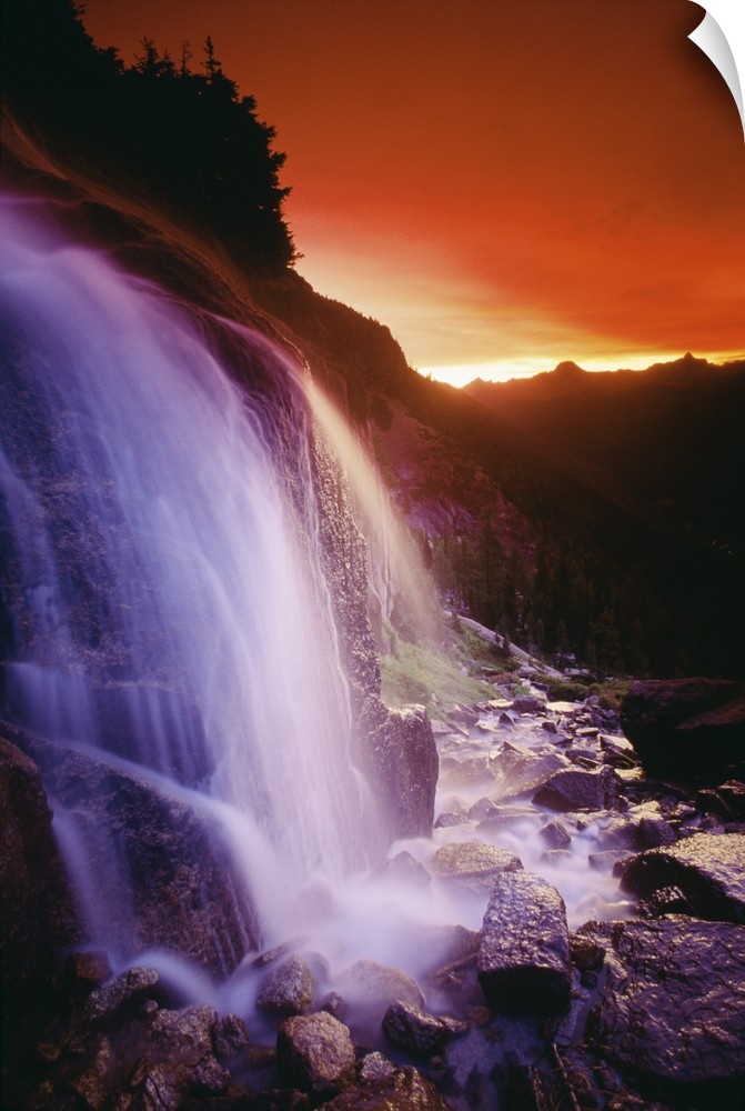 Waterfall At Sunset, Bugaboo Glacier Provincial Park, British Columbia, Canada