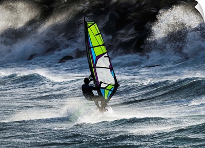 Windsurfer in the waves, Tarifa, Cadiz, Andalusia, Spain