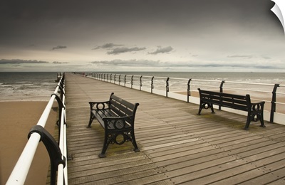 Wooden Pier With Benches; Saltburn, Cleveland, England