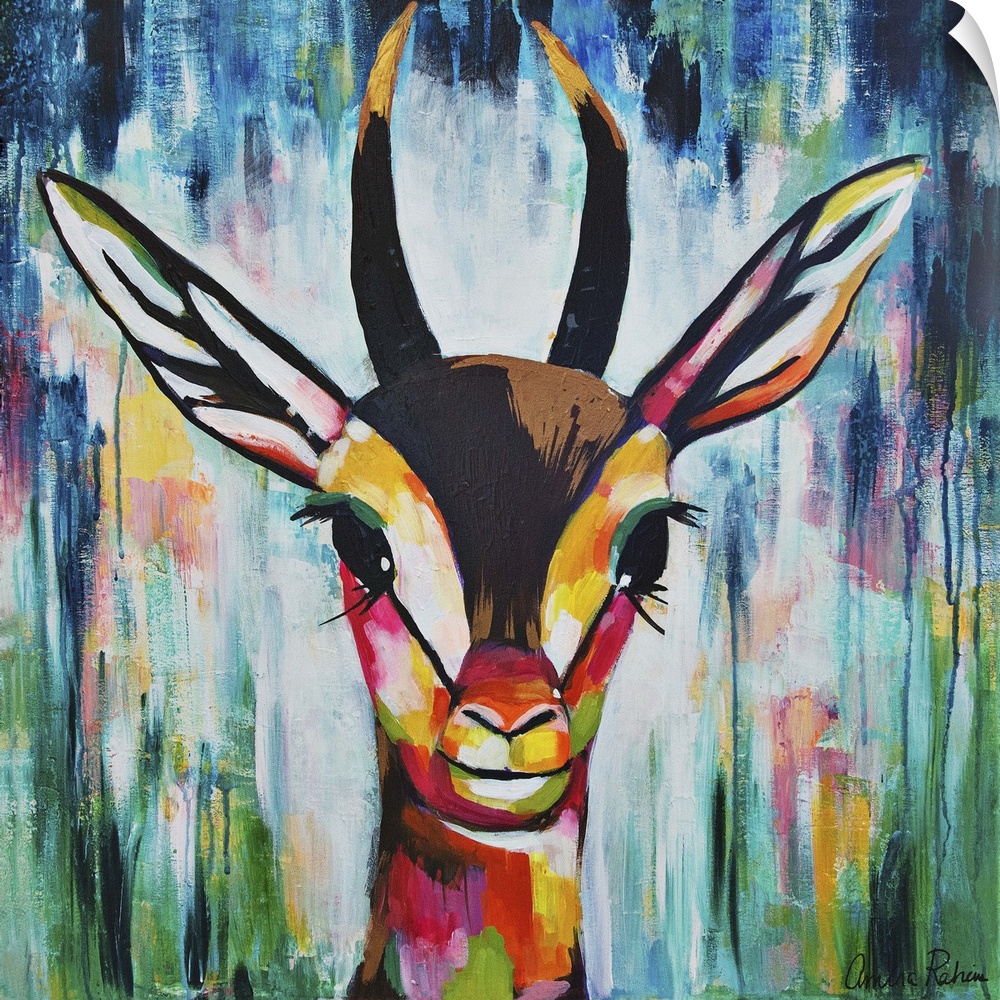 Colorful portrait of a gazelle with long ears.