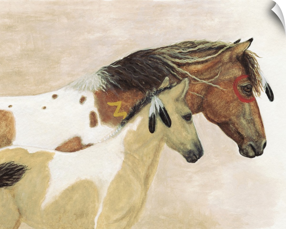 Majestic Series of Native American inspired horse paintings of a mustang and colt.