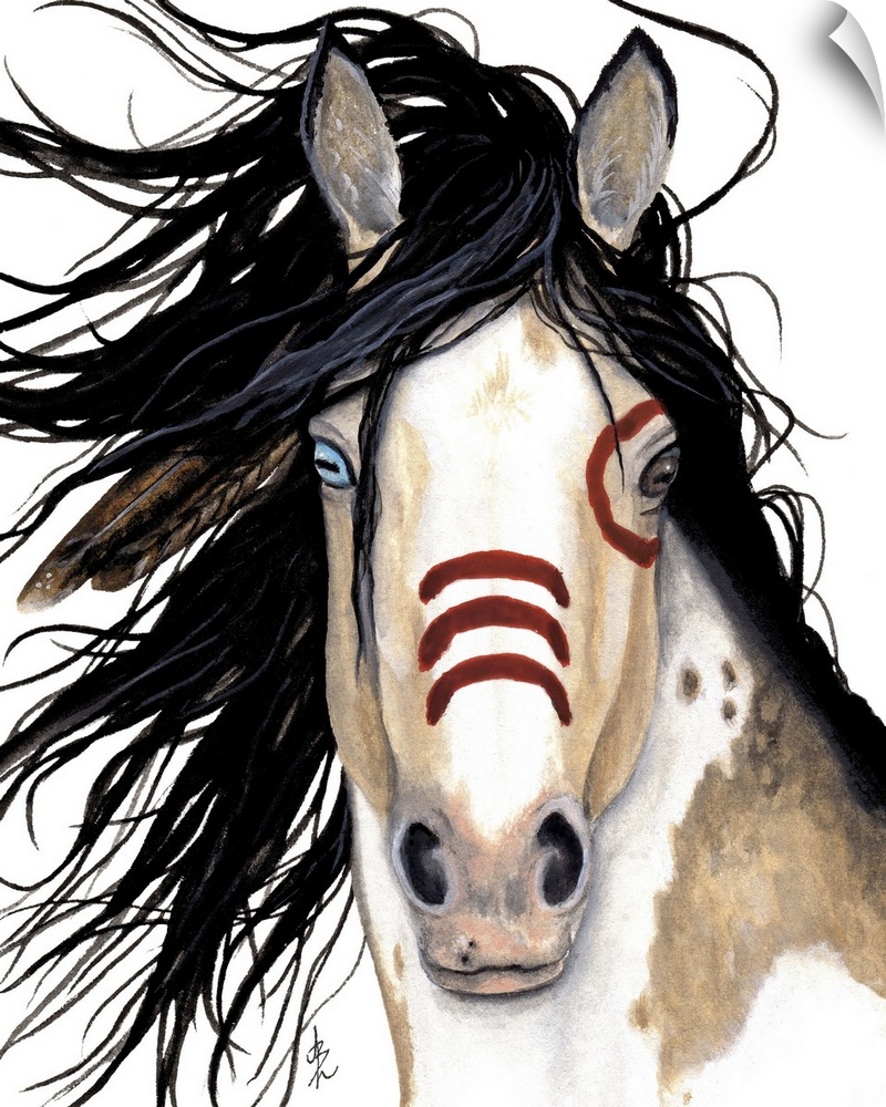 Majestic Series of Native American inspired horse paintings of a painted mustang.
