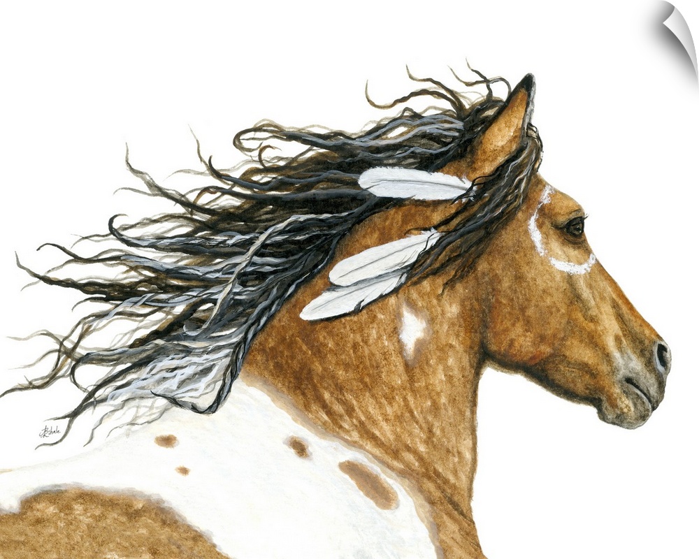 Majestic Series of Native American inspired horse paintings of a Curly Horse.
