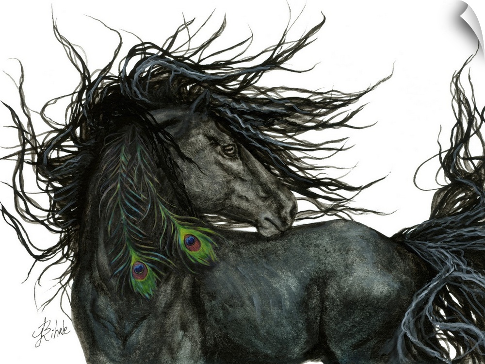 Majestic Series of Native American inspired horse paintings of a black horse.
