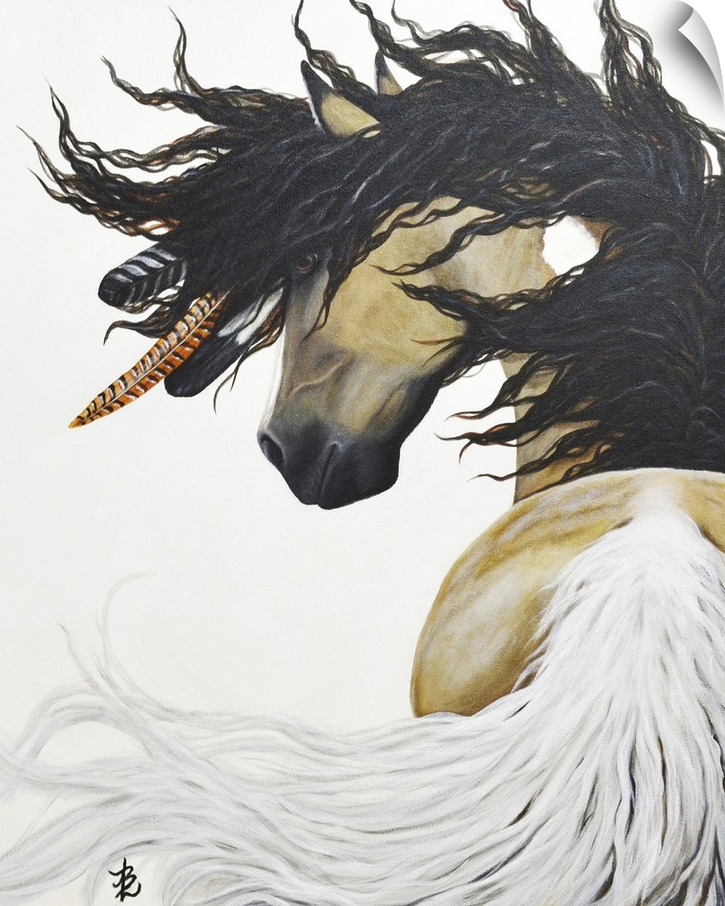 Majestic Series of Native American inspired horse paintings. Tahalo is a curly stallion.