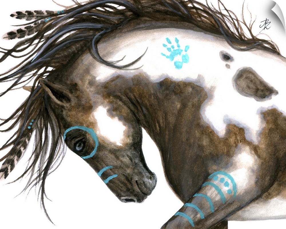 Majestic Series of Native American inspired horse paintings of a painted mustang.