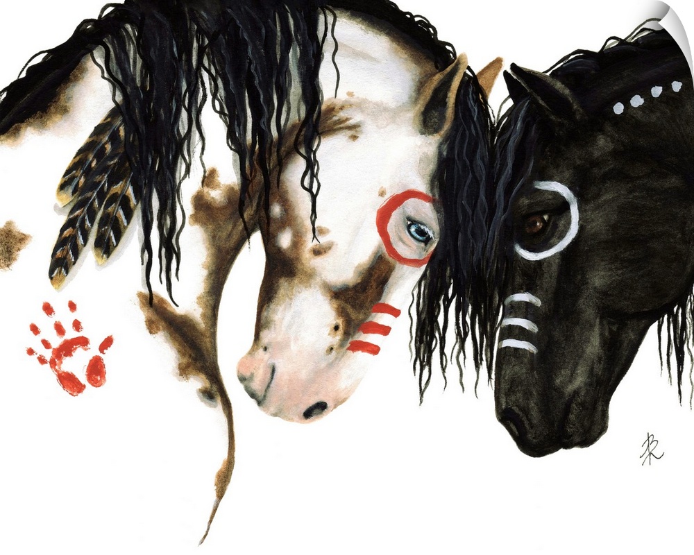Majestic Series of Native American inspired horse paintings of two painted mustangs.