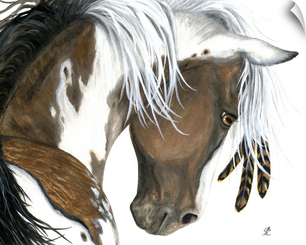 Majestic Series of Native American inspired horse paintings of a pinto.