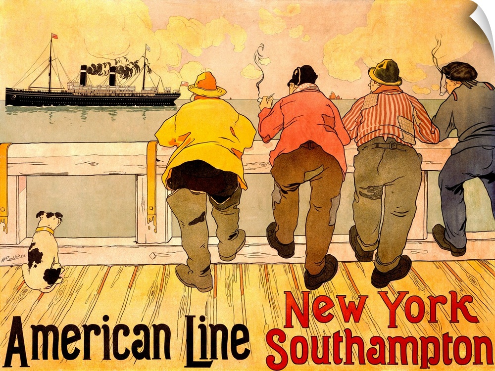 Classic advertisement for American Line New York to Southampton routes.