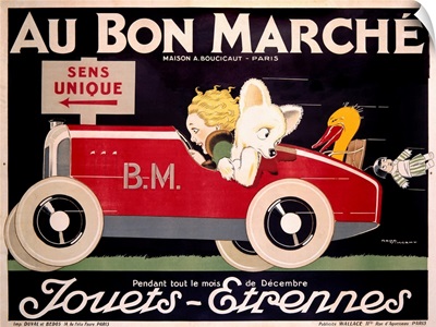 Au Bon Marche, Childrens Roadster, Vintage Poster