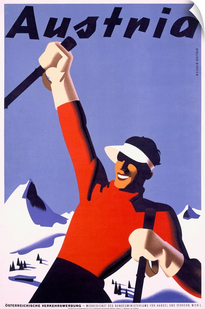 Austria Ski Vacation, Vintage Poster, by Joseph Binder