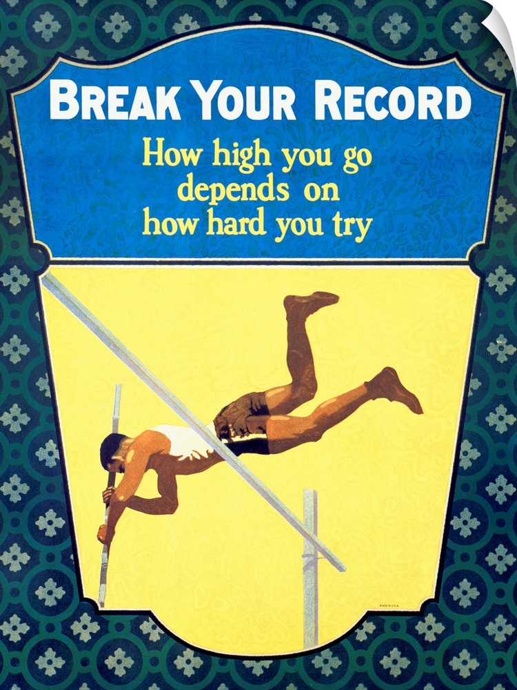 Vintage Sport Motivation Poster, Pole Vaulting
