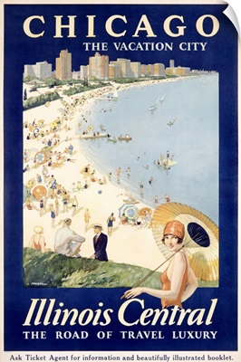 Chicago, The Vacation City, Central Train, Vintage Poster