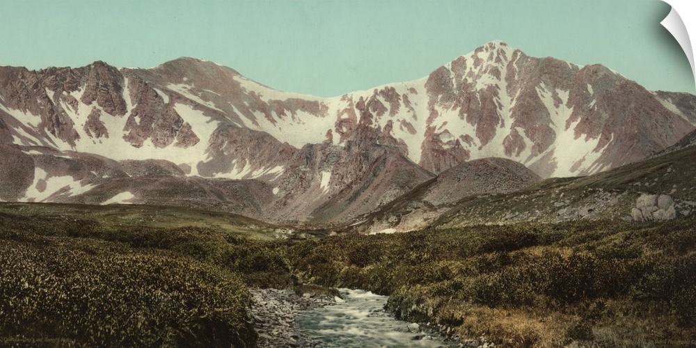 Hand colored photograph of Colorado. Gray's and Torreyos peaks.