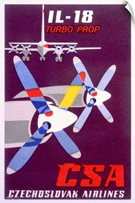 CSA Czech Airlines, IL 18 Turbo Prop, Vintage Poster