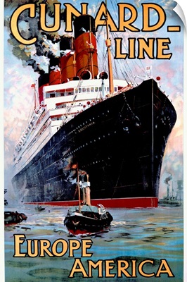 Cunard Line, Europe to America, Vintage Poster, by Odin Rosenvinge