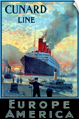 Cunard Line from Europe to America , Vintage Poster