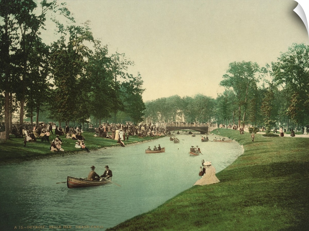 Hand colored photograph of Detroit. Belle isle, grand canal.