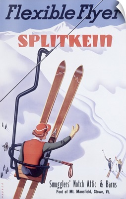 Flexible Flyer, Splitkein, Skiis, Vintage Poster