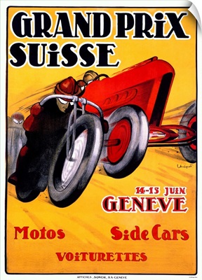 Grand Prix Suisse, Geneve, Motos, Side Cars, Vintage Poster