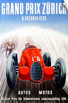 Grand Prix, Zurich, 1939, Vintage Poster, by Adolf Schnider