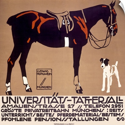 Horse and Fox Terrier, Universitats Tattersall, Vintage Poster, by Ludwig Hohlwein