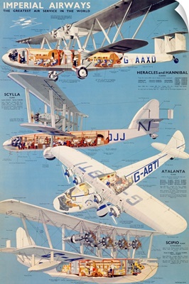 Imperial Airways, Plane Diagram, Vintage Poster