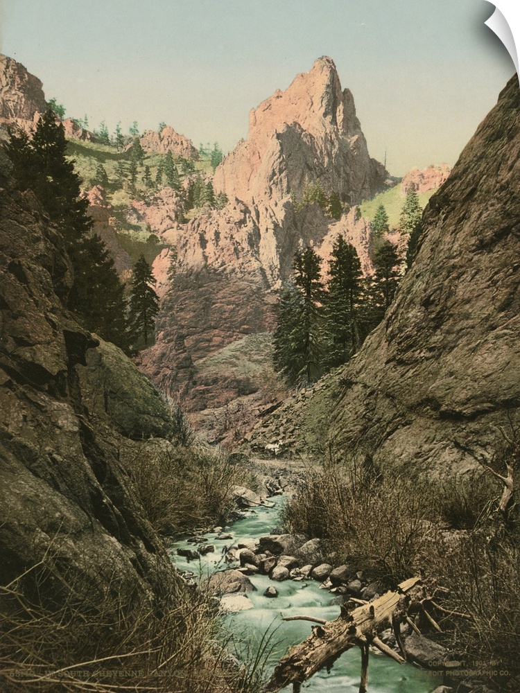 Hand colored photograph of in south Cheyenne canyon, Colorado.