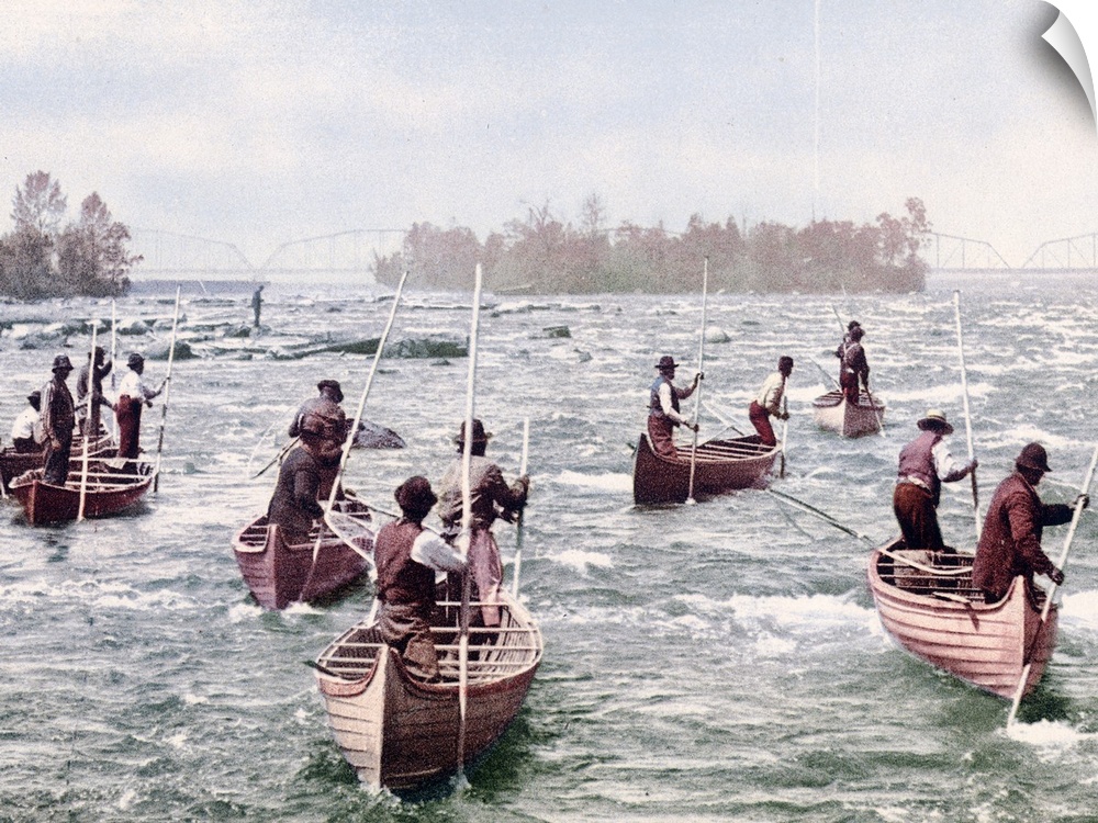 Indians Fishing at the Soo Michigan Vintage Photograph