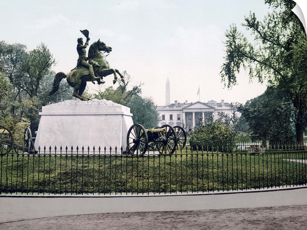 Jackson Monument and White House Washington District of Columbia Vintage Photograph