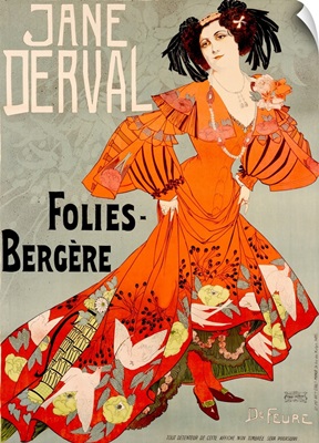 Jane Derval, Folies Bergere, Vintage Poster, by Georges de Feure