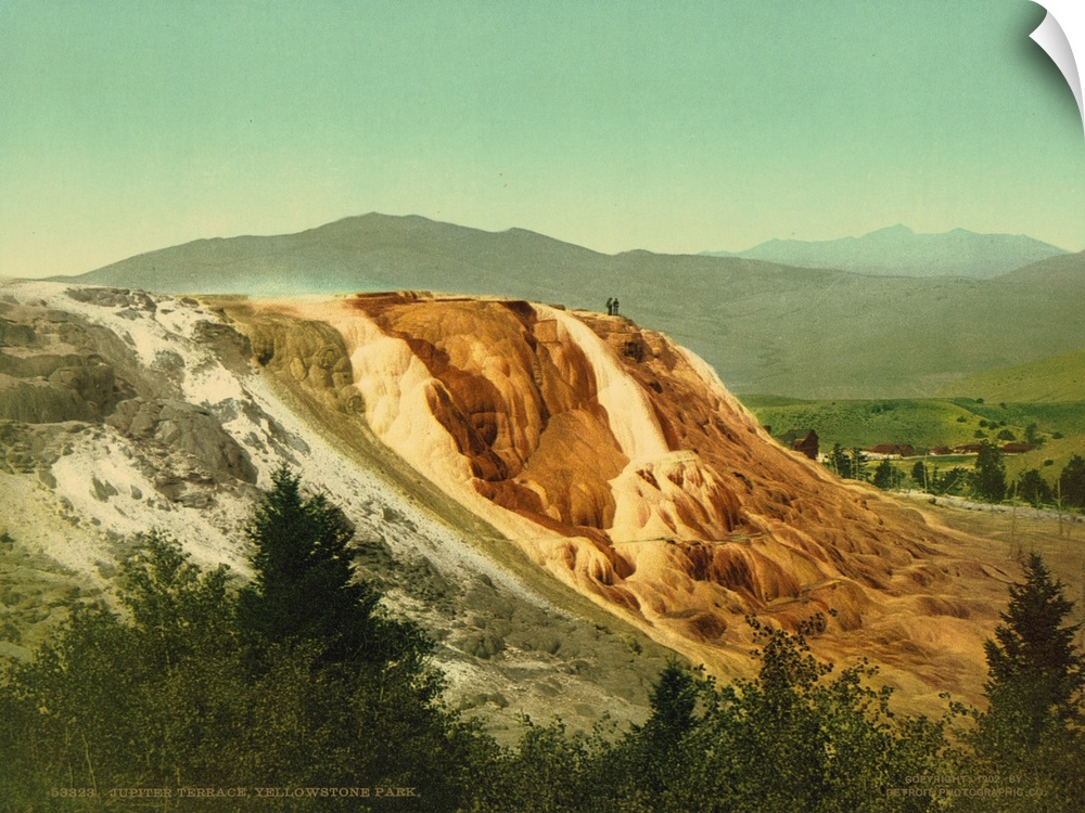 Hand colored photograph of Jupiter terrace, Yellowstone Park.