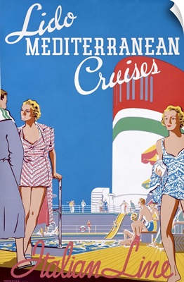 Lido Mediterranean Cruises, Italian Line, Vintage Poster