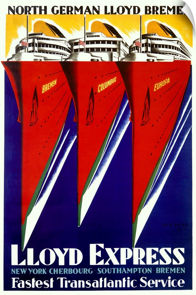 Lloyd Express , Fastest Transatlantic Service, Vintage Poster