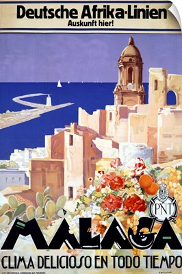 Malaga, Travel Ad, Vintage Poster, by Landi