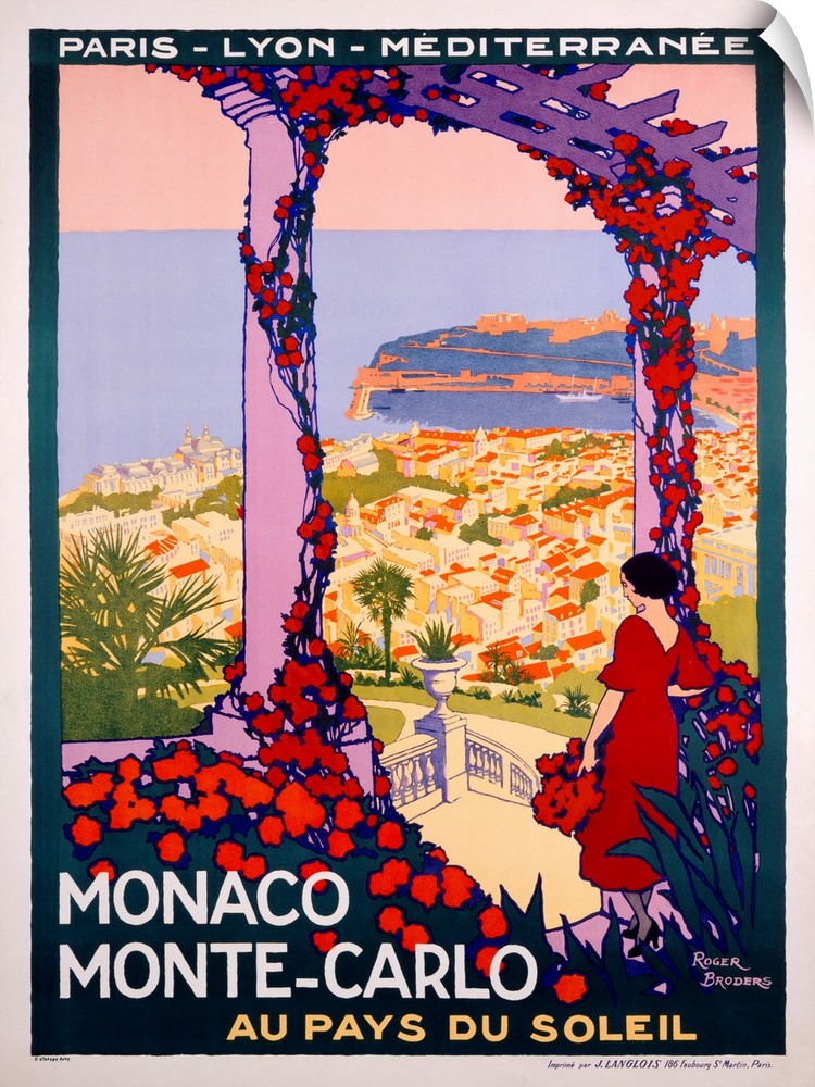 Vintage Art Deco travel poster advertising travel and tourism to Monaco and Monte Carlo.
