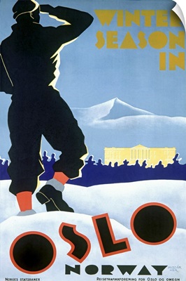 Oslo, Norway, Winter Ski Season, Vintage Poster