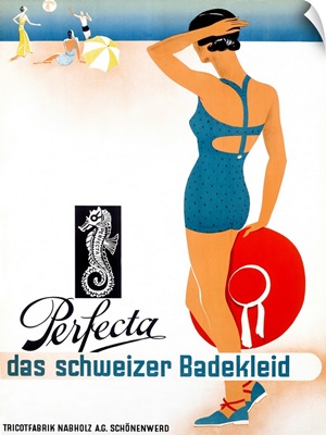 Perfecta Swimwear Beach, Vintage Poster