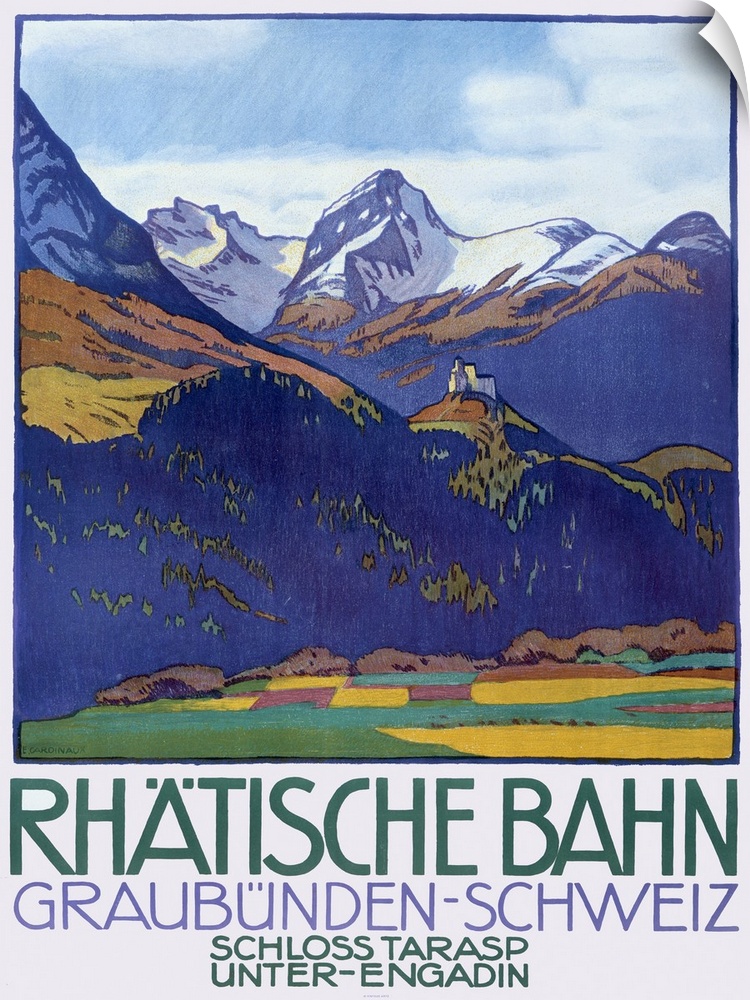 Rhatische Bahn, Schloss Tarasp, Vintage Poster, by Emil Cardinaux