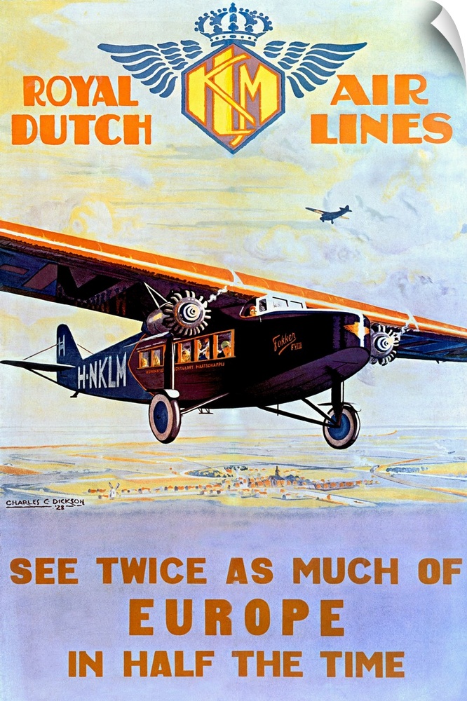 Canvas wall art of an old advertisement for an airline company in Europe.