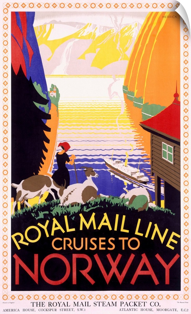 Royal Mail Ocean Line, Norway, Vintage Poster, by Herrick