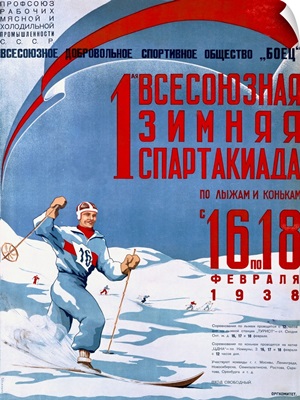 Russian, Skiing Competition, Vintage Poster