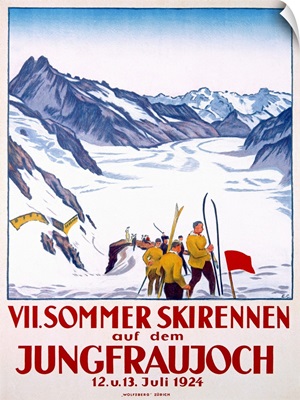 Ski Switzerland Summer Glacier, Jungfraujoch, Vintage Poster, by Emil Cardinaux