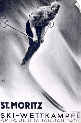 St. Moritz, Ski Wettkampfe, Vintage Poster, by Carl Moos