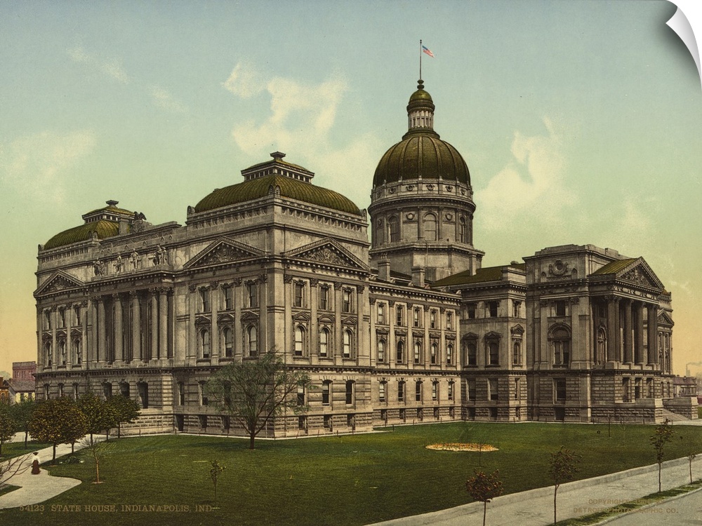 Hand colored photograph of state house, Indianapolis, Indiana.
