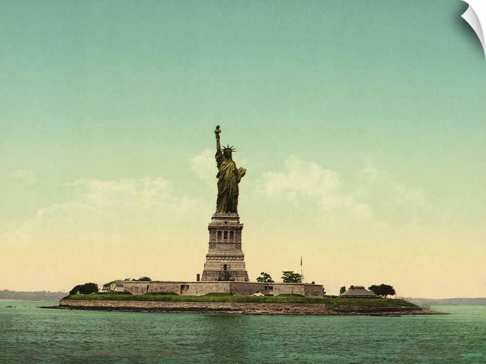 Hand colored photograph of statue of liberty, New York harbor.